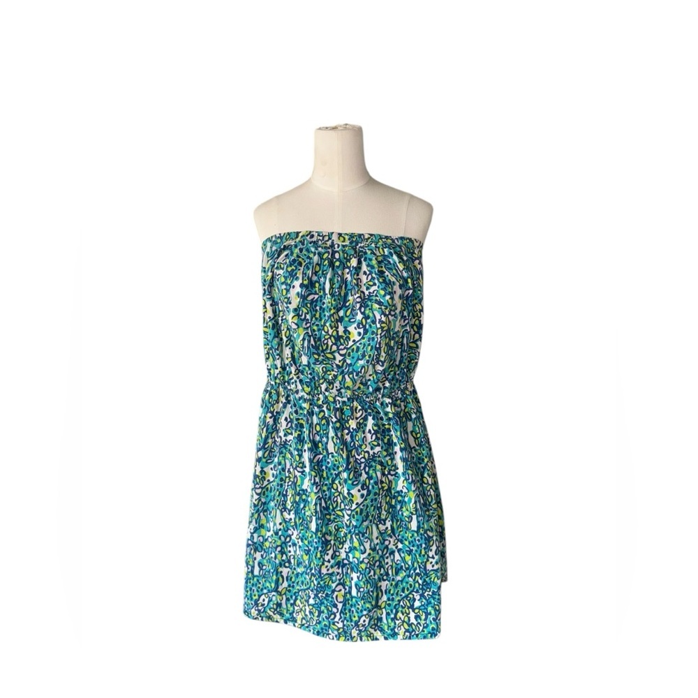 Lilly Pulitzer Windsor Sea Blue Stretch Strapless Dress Giraffe Print - L - Picture 2 of 6
